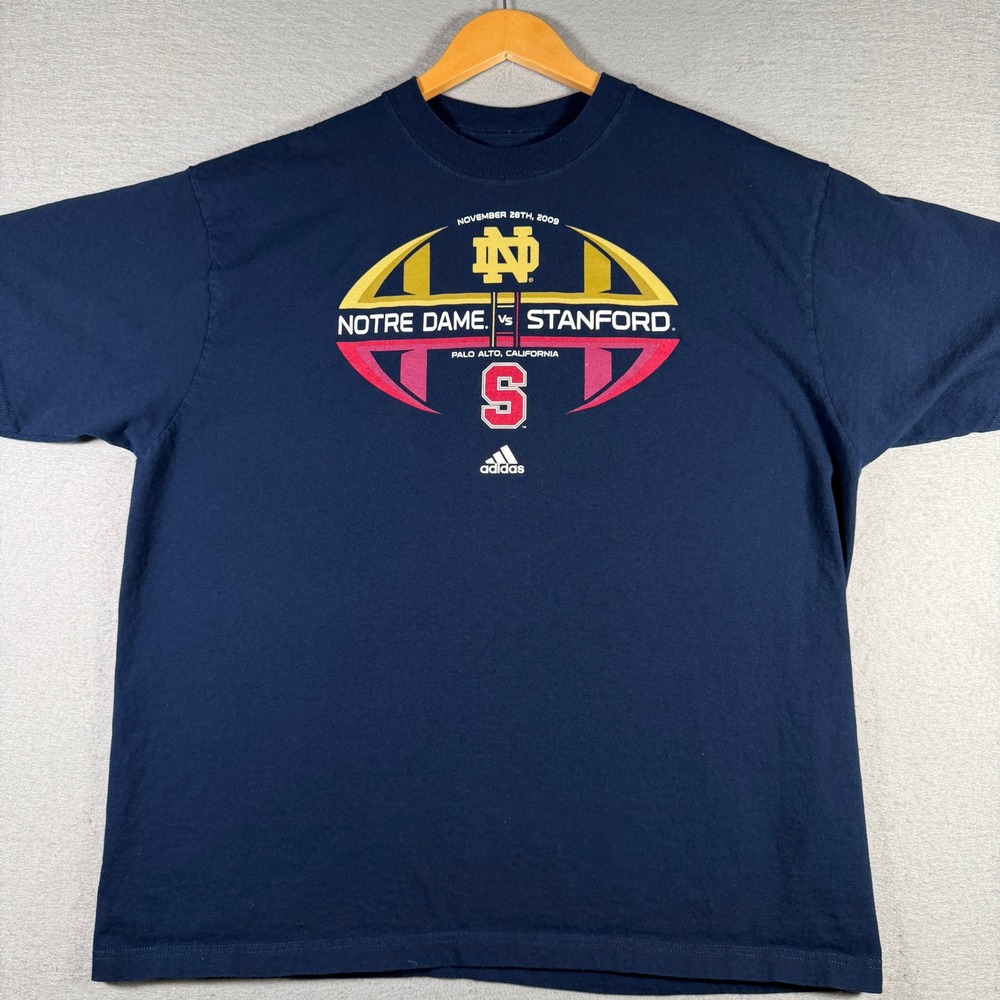 Adidas Notre Dame vs Stanford 2009 Football Graphic T-Shirt Mens XL Navy‎ Blue